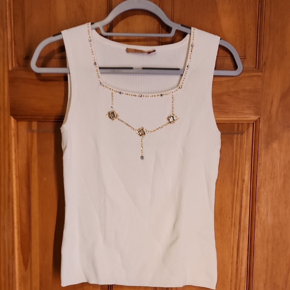 3/$20 Belldini White Tank Top with Gold Accents